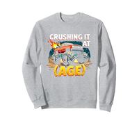 Crushing It At (Age) Monster Truck Thrill Seeker Birthday Sweatshirt, Adult Unisex, Heather Grey, XL