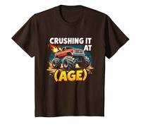 Crushing It at (Age) Monster Truck Thrill Seeker Birthday T-Shirt, Kids, Brown, 8 Years