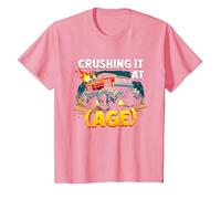 Crushing It at (Age) Monster Truck Thrill Seeker Birthday T-Shirt, Kids, Pink, 3 Years