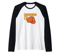 Crushing It - Bold Retro Fist Power Statement Distressed Raglan Baseball Tee