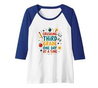 Crushing Third Grade One Day at a Time Raglan Baseball Tee, Women, Royal Blue/White, L