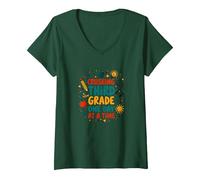 Crushing Third Grade One Day at a Time V-Neck T-Shirt, Women, Forest Green, M