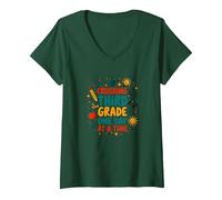 Crushing Third Grade One Day at a Time V-Neck T-Shirt, Women, Forest Green, XL