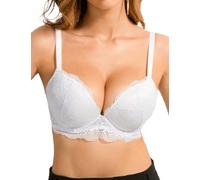 Crushnow Women's Push Up Lace Bra Padded Add 2 Cups Support Underwire Lift Up Deep V Bra for Women, White, 40C