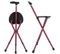 Crutch Stool with Light, Adjustable LED Walking Cane Seat, Folding | 84-96cm Cane Height, 265lbs, Built-In LED, Triangle Base, Non-Slip Feet, Aluminum, Foldable