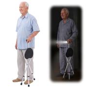 Crutch Stool with Light, Adjustable LED Walking Cane Seat, Folding | 84-96cm Cane Height, 265lbs, Built-In LED, Triangle Base, Non-Slip Feet, Aluminum, Foldable