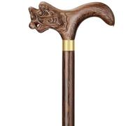 Crutch With Embossed Dragon Head Handle, Handmade Wooden Walking Stick, Load Bearing 75kg