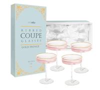 Crutello Champagne Coupe Glasses, Set of 4-7 oz, Gold Rim, Ribbed Fluted | Glassware, For Champagne, Martini or Cosmopolitan, Vintage Cocktail Glass Design, For Spritz & Frozen Drinks