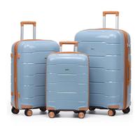 CRUW 3-Piece Luggage Set Expandable Polypropylene Suitcase Set TSA Locks 8 Silent Spinner Wheels Lightweight Nested Suitcases Travel Set easyJet British Airways Jet2 Approved Carry-On Blue/Tan
