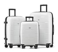 CRUW 3-Piece Luggage Set Expandable Polypropylene Suitcase Set TSA Locks 8 Silent Spinner Wheels Lightweight Nested Suitcases Travel Set easyJet British Airways Jet2 Airline-Approved Carry-On White
