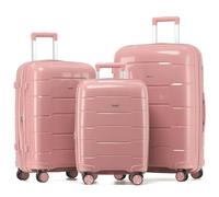 CRUW 3-Piece Luggage Set Expandable Polypropylene Suitcase Set TSA Locks 8 Silent Spinner Wheels Lightweight Nested Suitcases Travel Set easyJet British Airways Jet2 Airline-Approved Carry-On Pink