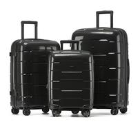 CRUW 3-Piece Luggage Set Expandable Polypropylene Suitcase Set TSA Locks 8 Silent Spinner Wheels Lightweight Nested Suitcases Travel Set easyJet British Airways Jet2 Airline-Approved Carry-On Black