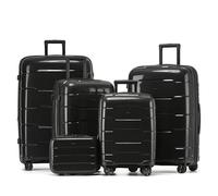 CRUW 5-Piece Luggage Set Expandable Polypropylene Suitcase Set TSA Locks 8 Silent Spinner Wheels Lightweight Nested Suitcases Travel Set easyJet British Airways Jet2 Airline-Approved Carry-On Black