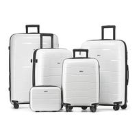 CRUW 5-Piece Luggage Set Expandable Polypropylene Suitcase Set TSA Locks 8 Silent Spinner Wheels Lightweight Nested Suitcases Travel Set easyJet British Airways Jet2 Airline-Approved Carry-On White