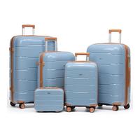 CRUW 5-Piece Luggage Set Expandable Polypropylene Suitcase Set TSA Locks 8 Silent Spinner Wheels Lightweight Nested Suitcases Travel Set easyJet British Airways Jet2 Approved Carry-On Blue/Tan