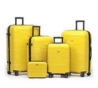 CRUW 5-Piece Luggage Set Expandable Polypropylene Suitcase Set TSA Locks 8 Silent Spinner Wheels Lightweight Nested Suitcases Travel Set easyJet British Airways Jet2 Airline-Approved Carry-On Yellow