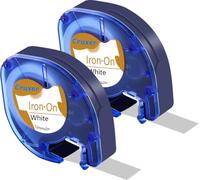 Cruxer 2-Pack Iron-On Fabric Label Tape Compatible with Dymo LetraTag 18769 18771 S0718850 Black on White Clothing Refills 12mm x 2m Label Maker Cartridge for LetraTag LT-100H LT-100T Plus QX50