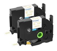 Cruxer 2-Pack Replacement for P-Touch TZe-234 TZe234 12mm x 8m Gold on White Laminated Label Tape Compatible with Ptouch PT-H110 PT-H100 H105 PT-P300BT PT-E110 D200 D210 D400 1230PC H200 Maker