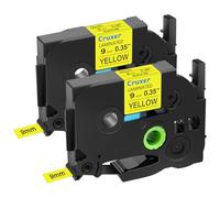 Cruxer 2-Pack Replacement for P-Touch TZe-621 TZe621 9mm x 8m Black on Yellow Laminated Label Tape Compatible with Ptouch PT-H110 PT-H100 H105 PT-P300BT PT-E110 D200 D210 D400 1230PC H200 Maker
