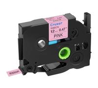 Cruxer 200-pack Replacement for P-Touch TZe-RE31 TZeRE31 12mm x 4m Satin Ribbon Fabric Black on Pink Label Tape Compatible with PTouch PT-H110 H100 H105 P300BT E110 D200 D210 D400 1230PC Maker
