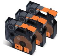 Cruxer 3-Pack Compatible for Dymo IND A18435 S0718490 Vinyl Label Tape Ribbons，Black on Orange 12mm x 5.5m Replacement for Dymo Rhino 1000 4200 6000 LabelWriter 450 Duo ILP 219 3M PL150 3M PL300