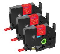 Cruxer 3 Pack Replacement for Brother P-Touch TZe-RW34 AZe-RW34 Satin Ribbon Fabric Laminated Tapes，Gold On Red 0.47'' 12mm x 4m Compatible for Brother PT-H100R PT-200 PT-H110 PT-D410 PT-E110VP