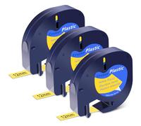 Cruxer 3-Pack Replacement for Letra Tag Refills Tape 91202 91332 91222 S0721620 12mm x 4m (1/2'' x 13') Black on Clear Compatible with LT-100H LT-100T LT-110T Plus QX50 XR XM Label Maker