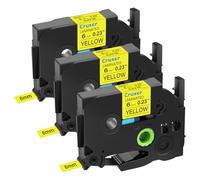 Cruxer 3 Pack Replacement for P-Touch TZe-611 TZe611 TZ-611 6mm 0.23" Black on Yellow, Laminated Label Tape Compatible with Ptouch PT-D200 PT-D210 PT-D400 PT-D450 PT-D600 PT-H100 PT-1230PC Maker