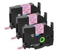 Cruxer 3-Pack Replacement for P-Touch TZe-RE31 TZeRE31 12mm x 4m Satin Ribbon Fabric Black on Pink Label Tape Compatible with PTouch PT-H110 H100 H105 P300BT E110 D200 D210 D400 1230PC Maker
