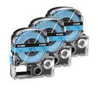 Cruxer 3-Pack Replacement for SC12BW LK-4LBP AC12BW 12mm x 8m Laminated Black on Blue Label Tape Compatible with Epson LW-1000P LW-700 LW-300L LW-300 LW-400 LW-500 LW-600P LW-900P Label Maker