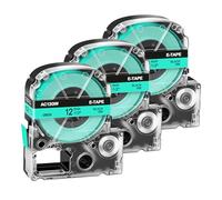Cruxer 3-Pack Replacement for SC12GW LK-4GBP AC12GW 12mm x 8m Laminated Black on Green Label Tape Compatible with Epson LW-1000P LW-700 LW-300L LW-300 LW-400 LW-500 LW-600P LW-900P Label Maker