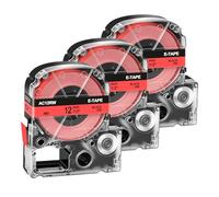 Cruxer 3-Pack Replacement for SC12RW LK-4RBN AC12RW 12mm x 8m Laminated Black on Red Label Tape Compatible with Epson LW-1000P LW-700 LW-300L LW-300 LW-400 LW-500 LW-600P LW-900P Label Maker