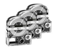 Cruxer 3-Pack Replacement for ST12KW LK-4TBN AT12KW 12mm x 8m Laminated Black on Clear Label Tape Compatible with Epson LW-1000P LW-700 LW-300L LW-300 LW-400 LW-500 LW-600P LW-900P Label Maker