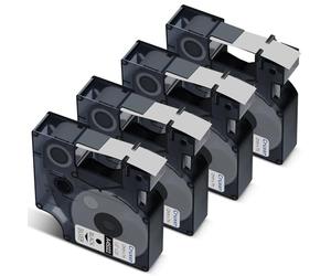 Cruxer 4-Pack Compatible for Dymo D1 45022 S0720620 Label Tape，Blak on Silver 12mm x 7m Replacement for Dymo LabelManager 160 210D 500TS LabelPoint 100 350 LabelWriter Duo 3M PL150