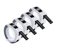 Cruxer 4 Pack Embossing Tape Replacement 9mm x 3m A0898130 for Dymo Omega 3D Label Label Tape Self-Adhesive Dymo Embossed Tape,White on Black Vinyl Labels for DYMO Omega Junior Embossing Label Makers