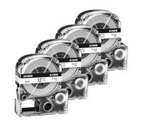 Cruxer 4-Pack Replacement for SS12KW LK-4WBN AS12KW 12mm x 8m Laminated Black on White Label Tape Compatible with Epson LW-1000P LW-700 LW-300L LW-300 LW-400 LW-500 LW-600P LW-900P Label Maker