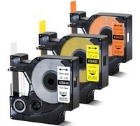 Cruxer 4200 Label Tape Replacement for Dymo 18444 18435 18432 Permanent Industrial Vinyl Work with Rhinopro 5000 5200 6000 3000 Maker Refills, 3Pack, Black on Yellow/White/Orange, 1/2'' x 28'