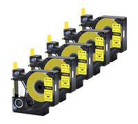 Cruxer 5 Pack Compatible for Rhino A18056 18056 S0718310 12mm Heat Shrink Tube Black on Yellow Label Tape 1/2" 1.5m Replacement for Label Writer Rhino 1000 3000 4200 5000 5200 Marker