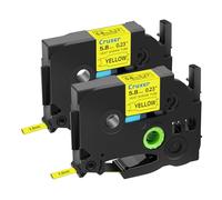Cruxer Compatible for Brother HSE611 HS2-611 5.8mm 1/4" (0.23 Inch) Heat Shrink Tube Label Tape Black on Yellow for P-touch Cube PTE550 PTP750 PTD210 PTD450 PTD400AD PTH110 PT710BT Label Maker, 2-Pack