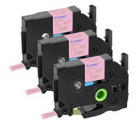 Cruxer Compatible for Brother P-Touch Embellish Gold Print on Pink Satin Ribbon TZE RE34 12mm 1/2" (0.47 Inch) Label Tape Replacement for P-Touch PT-D215e PTD210 H110 D400AD Cube Label Makers, 3 Pack