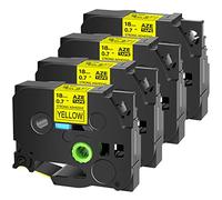 Cruxer Compatible for Brother TZE S641 18mm 3/4" Extra-Strength Adhesive Label Tape Black on Yellow for PTD400 PTD450 PTH110 PTD400AD PT Cube 710BT PT-1880C PT2030 PTE550 PTP750 Label Makers, 4-Pack