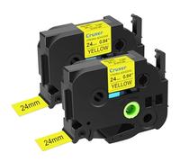 Cruxer Compatible for Brother TZES651 24mm 1" Extra-Strength Adhesive Label Tape Black on Yellow for PTD600 D600VP PTP700 P750W P900W P950NW PTP710BT PT-9600 PT-H500LI Label Makers, 2-Pack