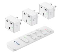 Cruxer Remote Control Timer Plug Sockets, 13A/3120W Anti-Surge Socket Switch with 50M/160FT Wireless Operating Range, Programmable, UKCA and RoHS Listed for Household Appliance, 3 Sockets and 1 Remote