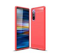 Cruzerlite Case for Sony Xperia 5 Case, Carbon Fiber Texture Design & Leather Texture Design Back Cover Anti-Scratch Shock Absorption Case for Sony Xperia 5 (Red)