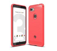 CruzerLite Google Pixel 3a Case, Carbon Fiber Texture Design & Leather Texture Design Back Cover Anti-Scratch Shock Absorption Case for Google Pixel 3a (Red)