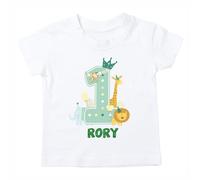 Crwban® - Animal Themed First Birthday T-Shirt - Personalised Glitter Name 1st Bday Top One (UK, Age, 12 Months, 18 Months, White (Green Theme))