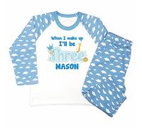 Crwban® - Animal Themed When I Wake Up I'll Be Three Pyjamas - Personalised Third 3rd Birthday PJ's (as8, age, 2_years, 3_years, regular, Blue Clouds)
