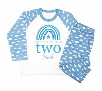 Crwban® - Blue Glitter Rainbow When I Wake Up I'll Be Two Pyjamas - Personalised Second 2nd Birthday Themed PJ's (UK, Age, 3 Years, 4 Years, Regular, Blue Clouds)