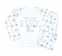 Crwban® - Blue & Grey Teddy with Cars & Aeroplanes When I Wake Up I'll Be Five Pyjamas - Personalised Fifth 5th Birthday Themed PJ's (UK, Age, 5 Years, 6 Years, Regular, Blue & Grey Stars)