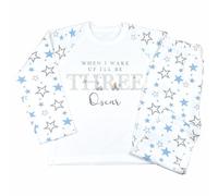 Crwban® - Blue & Grey Teddy with Cars & Aeroplanes When I Wake Up I'll Be Three Pyjamas - Personalised Third 3rd Birthday Themed PJ's (UK, Age, 4 Years, 5 Years, Regular, Blue & Grey Stars)